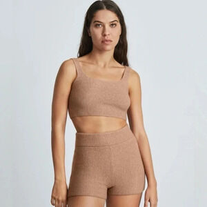 Everlane The cozy stretch wool blend cropped tank camel brown small NWT